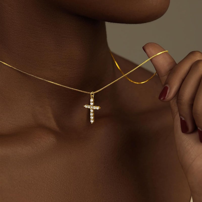 Poxtex Cross Necklace for Women Girls, Dainty 14K Gold Silver Plated Cross Choker Pendant Jewelry Non Tarnish Waterproof Trendy Cute Simple Small Necklace Easter Christian Baptism Religious Faith Jewelry Gifts - Image 4